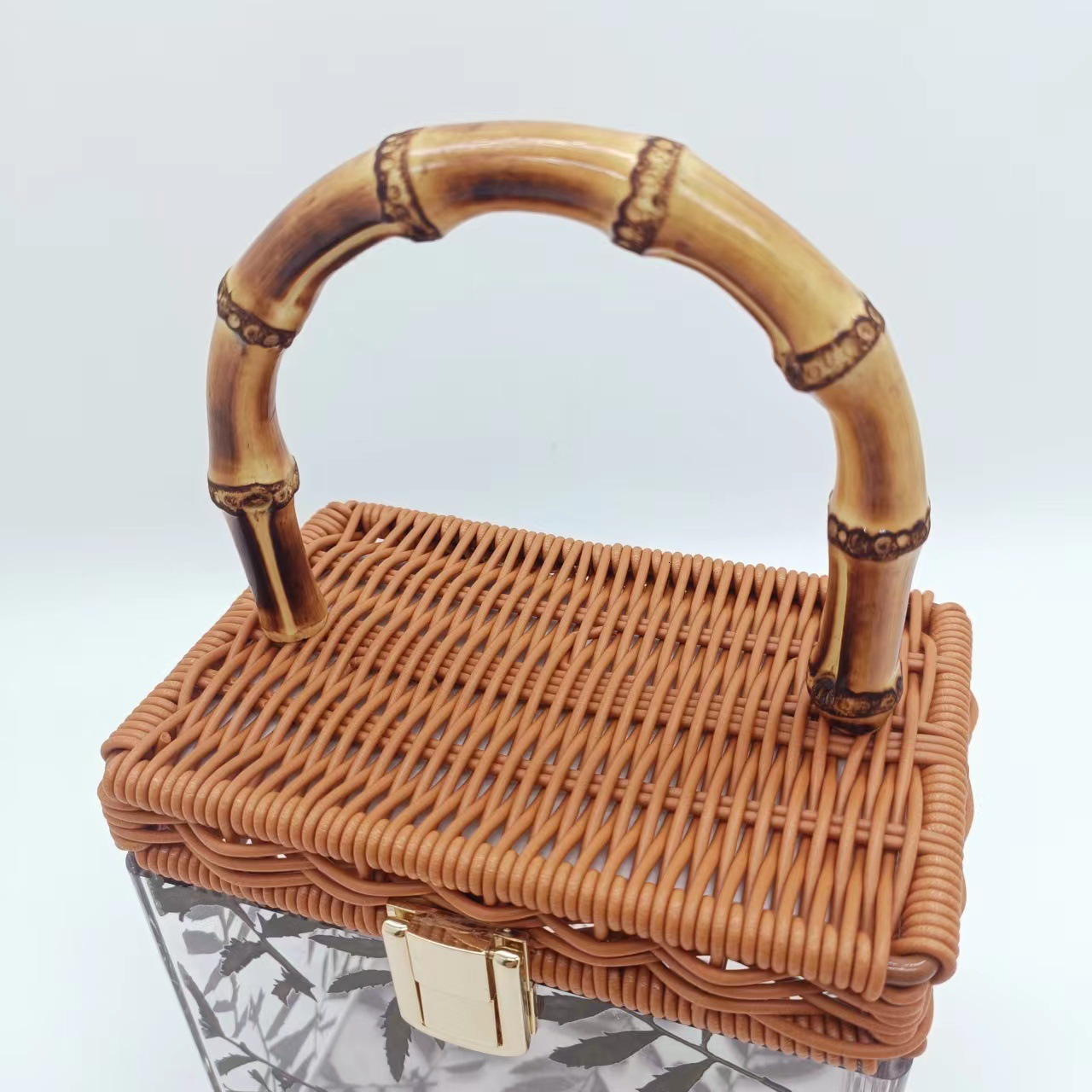 Bamboo Leaf Bamboo Section , Transparent Small Bag, Women's Summer 2022 Fashion Show Style, Antique Style Hand-Held Box Bag Vintage lucite evenin