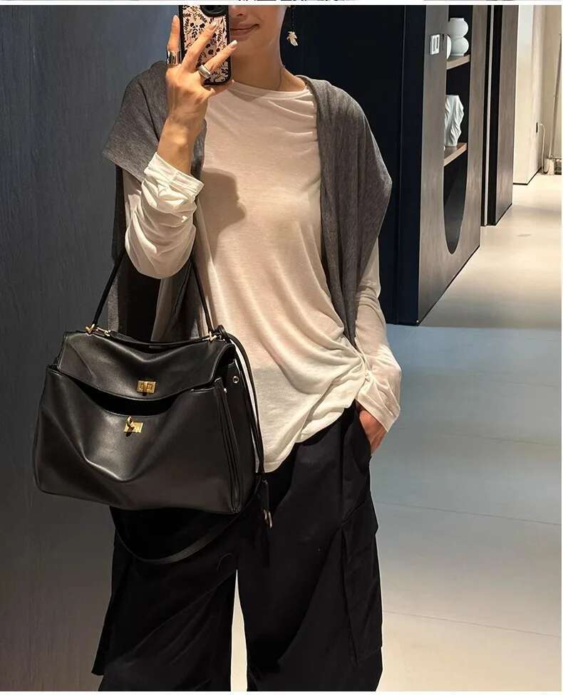 New No Designer Large Tote Trendy Plain Cow Women Shoulder Bag 2 Sizes High-End Suede Leather Handbag White