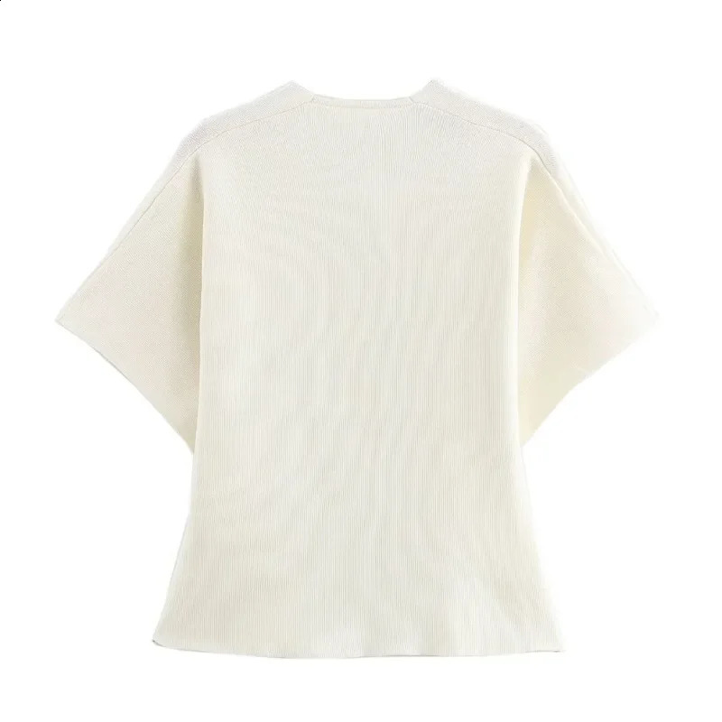 TRAF Womens Knitted Outerwear Spring Autumn Elegant Short Sleeve Jacket Coat Ladies Fashion Casual White Sweater Coat 250228