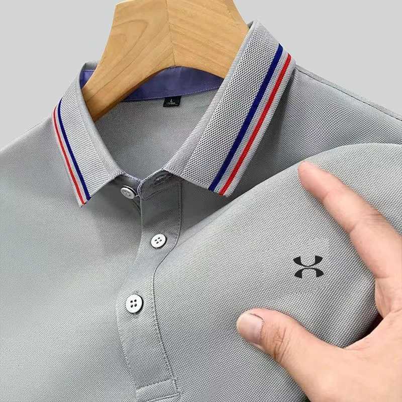 Mens breathable short sleeved T-shirt thin business casual polo shirt comfortable clothing new fashion X250306