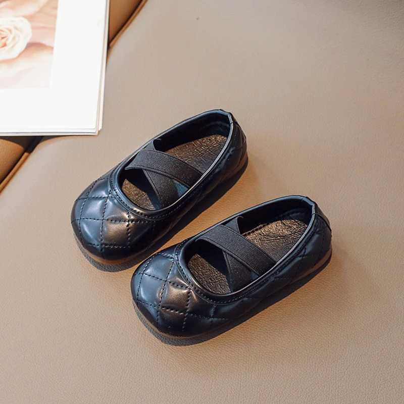Children Flat Shoes Sewing Square Toe Soft Pu Leather Girls Princess Shoe Spring Elastic Band Leisure Slip-on Kids Shoe 21-35T250306