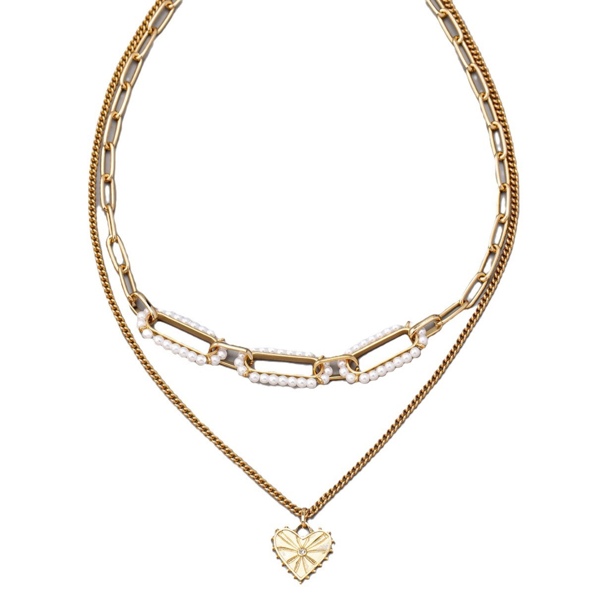 Ins Style Pearl Love Pendant Necklace Women's Fashion Trend Multi-layer Collarbone Chain Jewelry