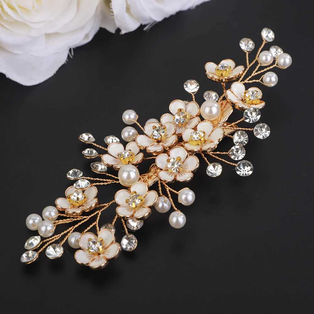 Diamond Wedding Dress Silver Flower Bridal Hair Clip Handmade Pearl Golden Hair Accessories X250306