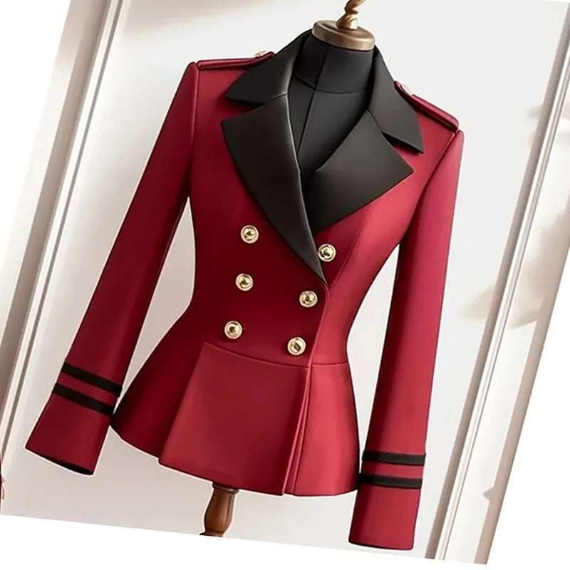 2025 Spring Autumn Women's Popular Explosions Anchorage Red Suit Temperament Slim Waist Advanced Contrast Jacket
