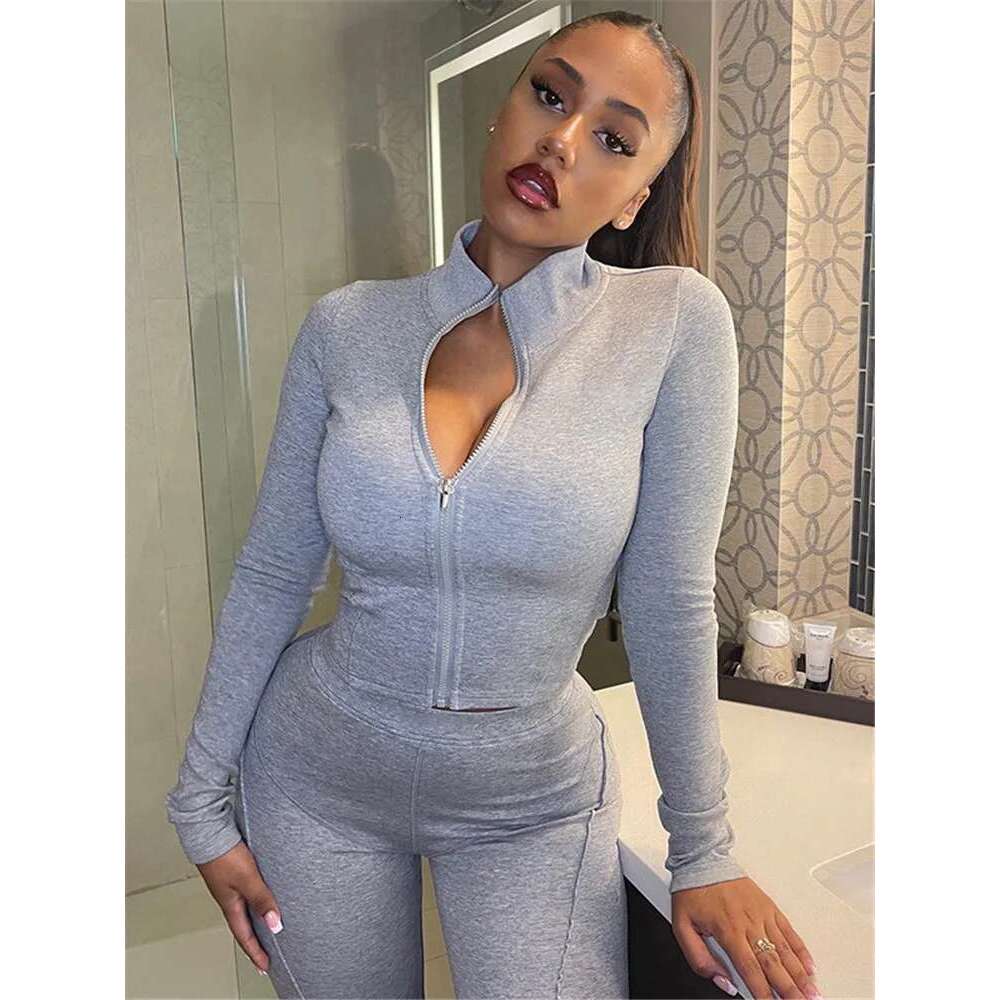 Sibybo New Sexy Sleeve Women 2022 Autumn Slim Solid V-Neck Fiess Fashion Long Pants 2 Pieces Sets Casual Daily KLMY