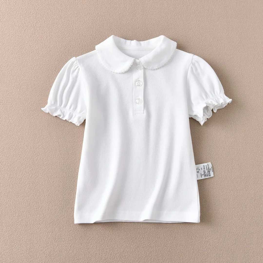 Girls Cotton Polo Shirt Children White Short-sleeved T-shirt Loose Breathable Size 90-170T250306