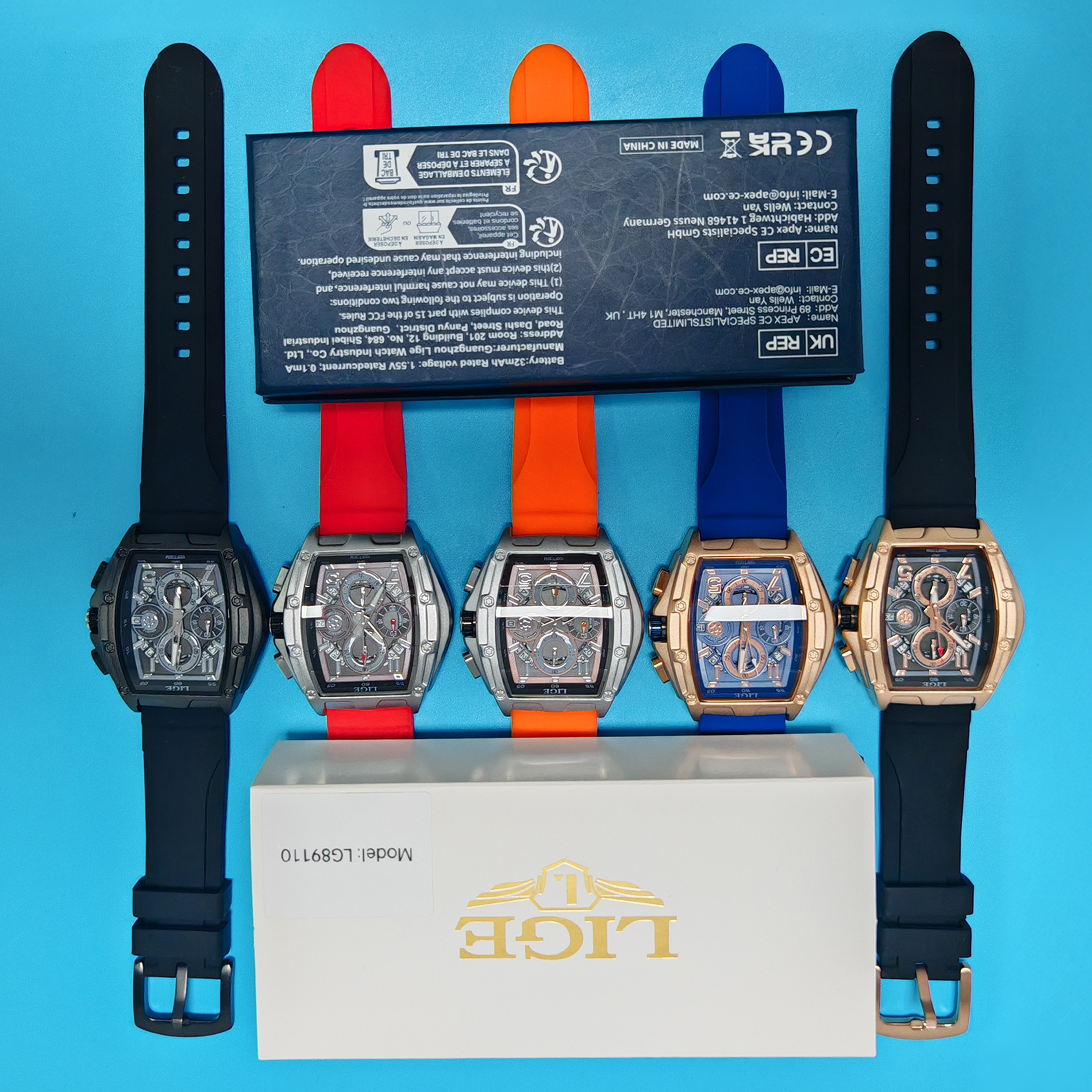 LIGE new men's quartz watch multifunctional waterproof calendar watch sports wine barrel shaped hollow watch