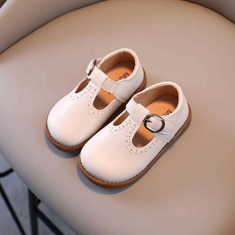 Children Mary Janes British Style T-strap Three Colors Vintage 21-30 Little Girls Leather Shoes All-mtach School Kids FlatsT250306