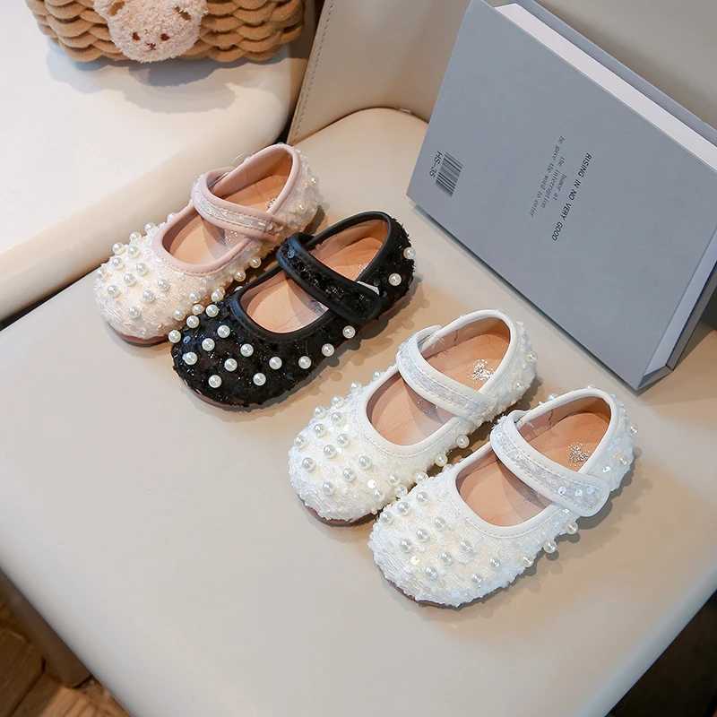Spring Girls Princess Shoes Sequins Beading Elegant Toddler Kids Ballet Flats Flexiable Wedding Shallow Children Mary JanesT250306