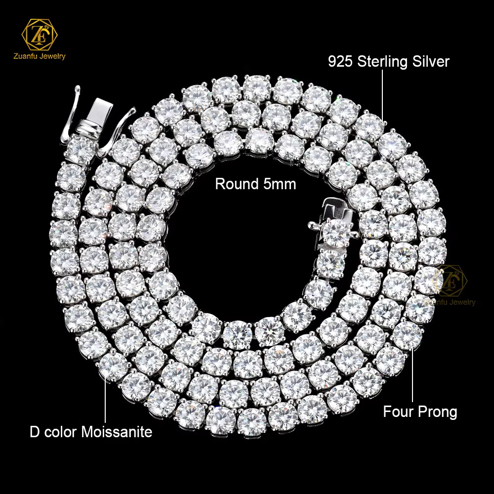 Moissanite Tennis Bracelet S925 D VVS1 Moissanite Pass Diamond test Hip Hop Jewelry Tennis Chain Necklace Hip Hop Jewelry