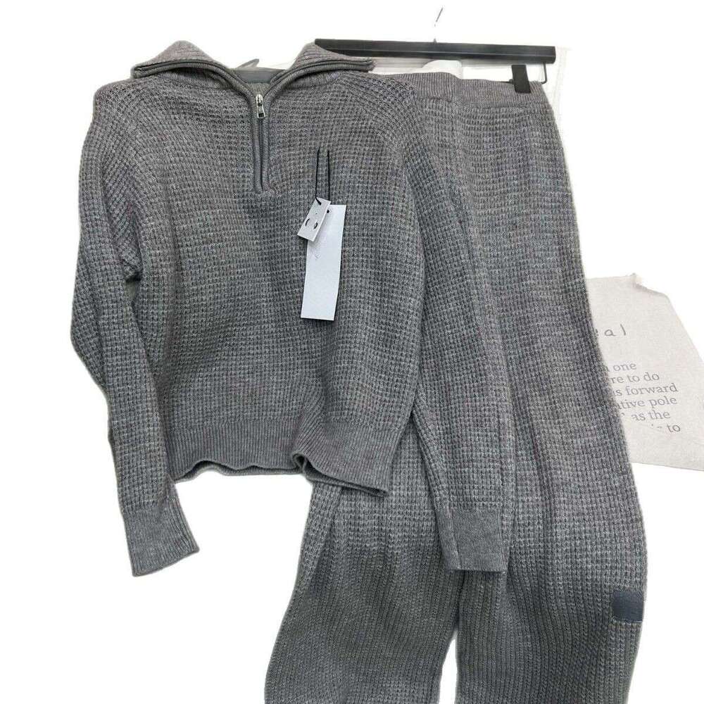 New Waffle Knitted Loose Casual Lazy Style Top, Floor Pants, Drop Feeling Two Piece Set, Soft