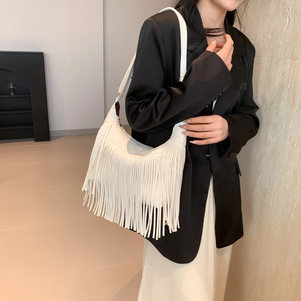 Fashion Women Fringe Hobo Bag Western Purse Messenger Shoulder Bag Pu Leather Tassel Y2K Hippie Crossbody Bag 250306