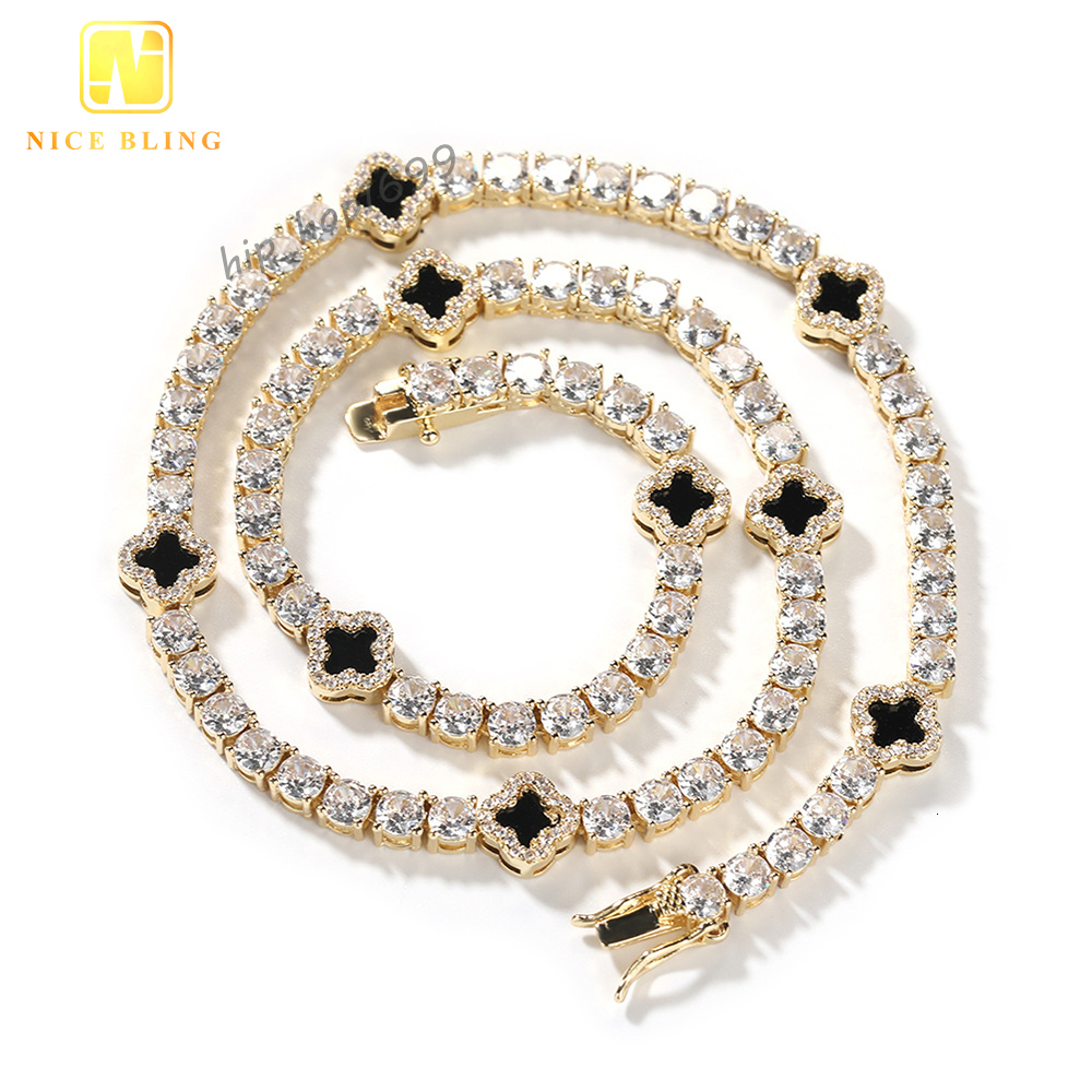 Fashion Hip Hop Jewelry Necklace Brass 5A CZ Diamond Tennis Chains Black Onyx 4MM Tennis Necklace for Men Women