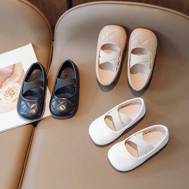Children Flat Shoes Sewing Square Toe Soft Pu Leather Girls Princess Shoe Spring Elastic Band Leisure Slip-on Kids Shoe 21-35T250306