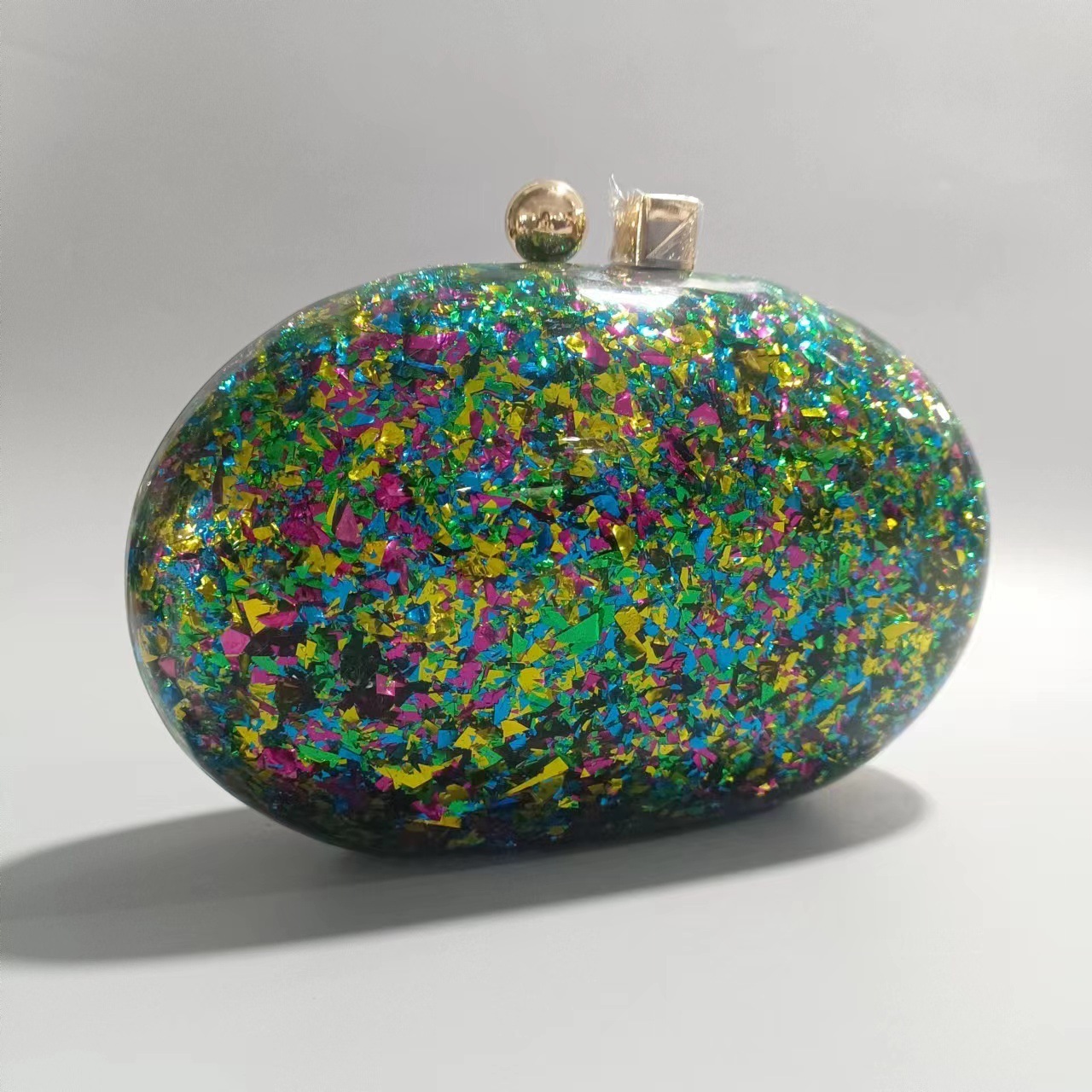 Apricot Pearlescent Coffee Oval Head Fashion Cross Shoulder Evening Bag Vintage lucite evening bag