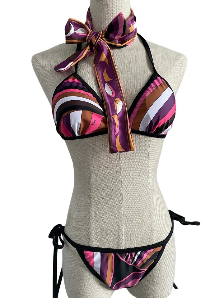 Bikini With Headband Scarf Swimwear Women Swimsuit Beachwear 250306