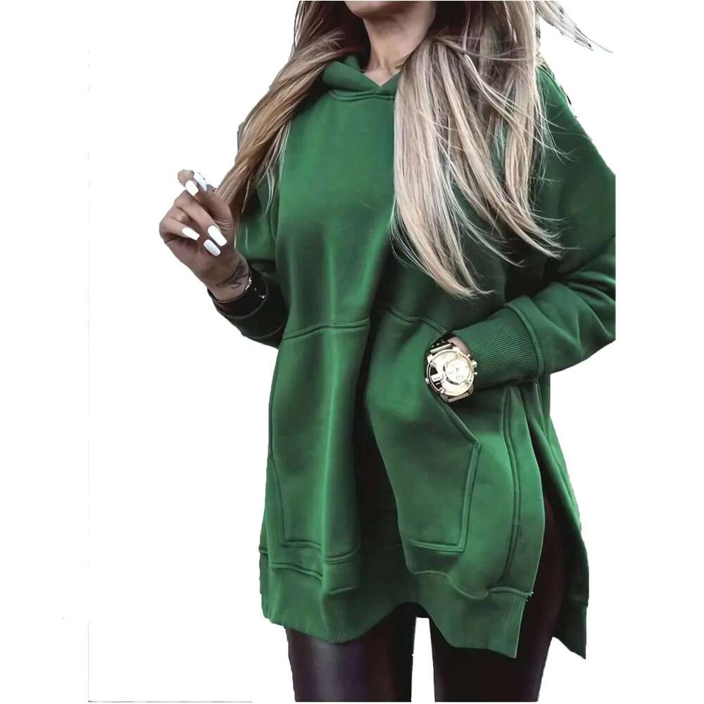Plus Size Women's Hoodies Pocket Side Split Drop Shoulder Hoodie