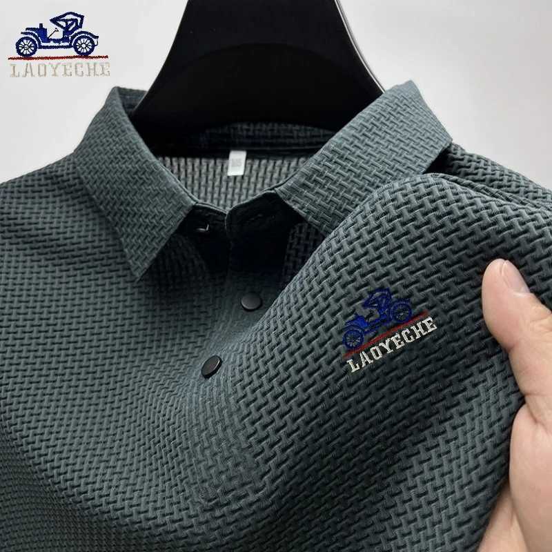 Summer mens high-quality embroidered ice silk elastic polo shirt new fashionable and casual multifunctional top X250306