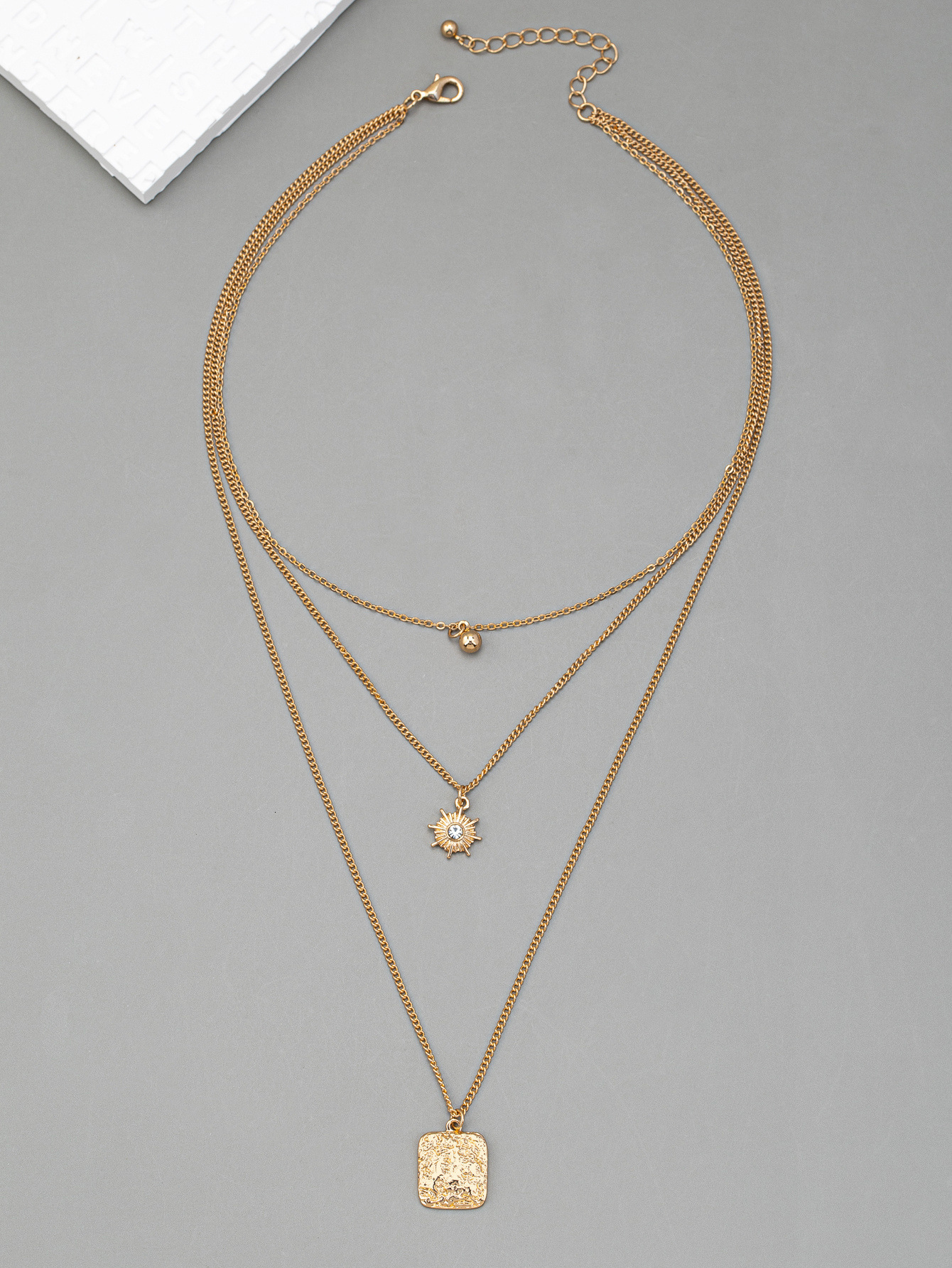Ins Personality Niche Metal Multi-layered Necklace Women's Quadrilateral Pendant Collar