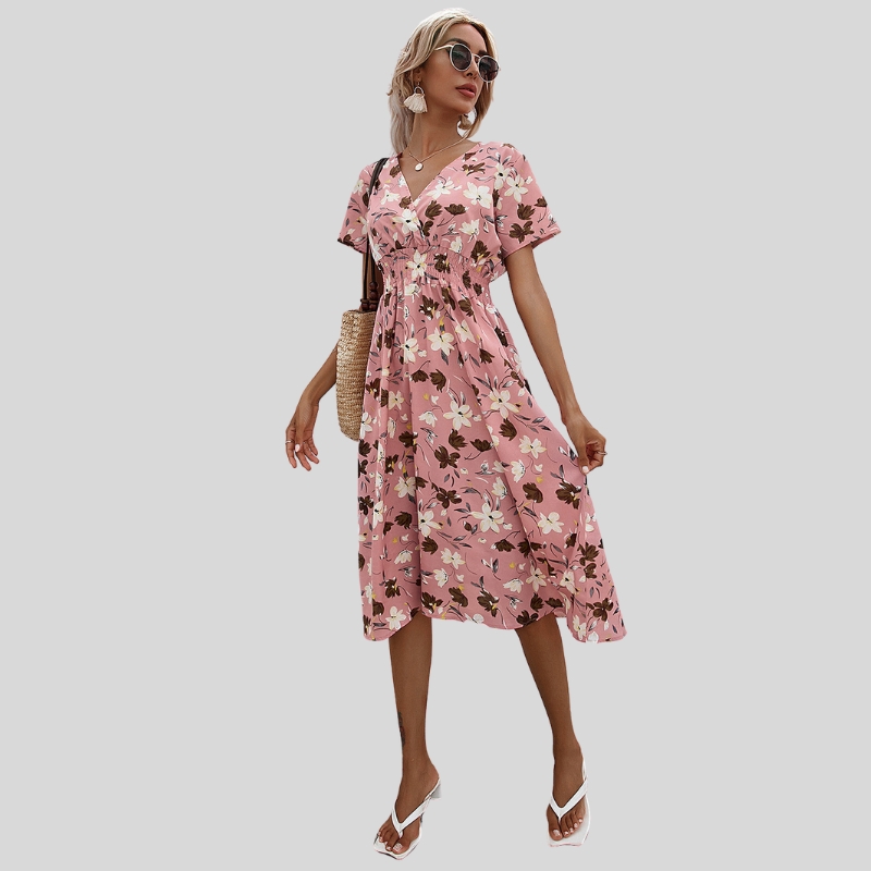 New arrival European and American stylewomen's summer small floral print short-sleeved dress