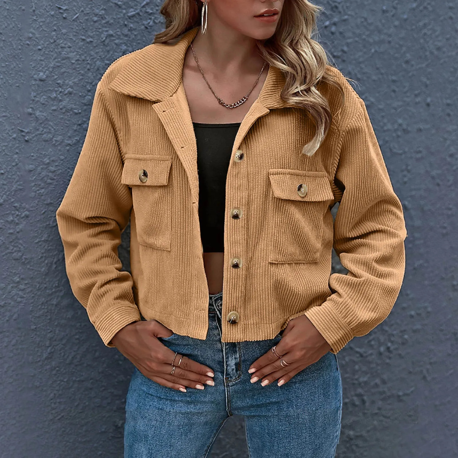 Coal Washed Jacket Womens AutumnWinter Fashion Short Coat with Button Retro Korean Collar 250306