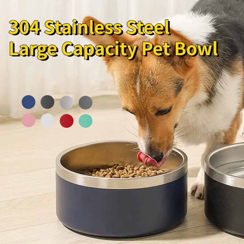 64oz Stainless Steel Round Dog Bowl Double Vacuum Feeding Large Capacity Dog Food Bowl Water Bottle Dog Accessories Pet Supplies