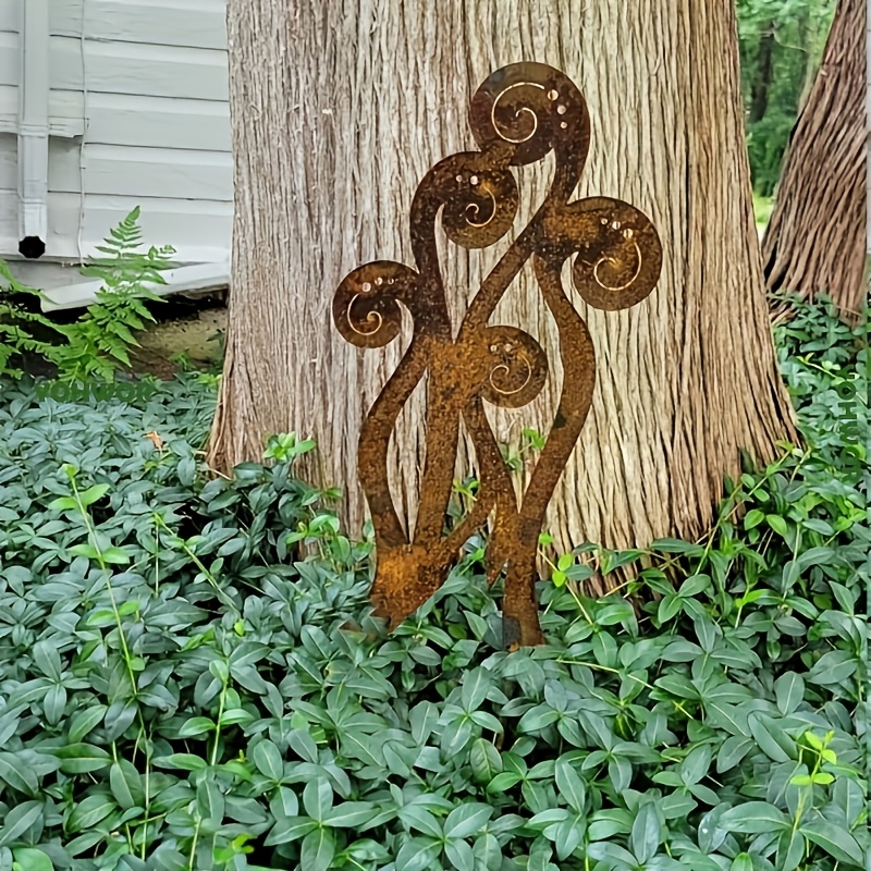 1 Piece Rustic Metal Rusty Fern Ground Stake Rusty Fern Ground Inserts Scene Decor Outdoor Home Decoration