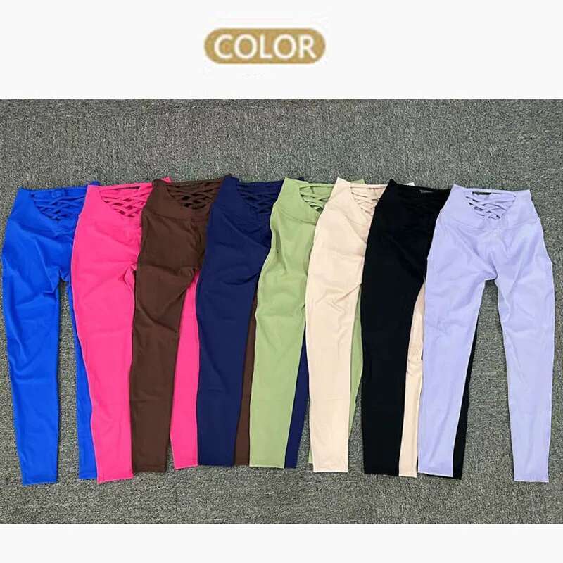 Nylon Yoga Leggings Back Waist Cross Hollow Squat Proof Pants High Elasticity Breathable Gym Workout Fiess Active KLMY
