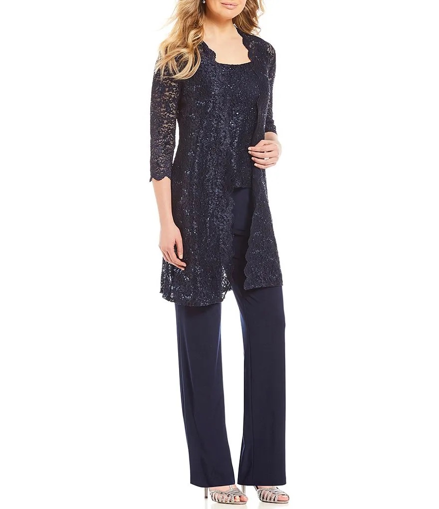 Chic Mother Of The Bride Pant Suits 3 Pieces Long Sleeve Chiffon Mother Of The Bride Dress With Jacket Wedding Guest Gowns