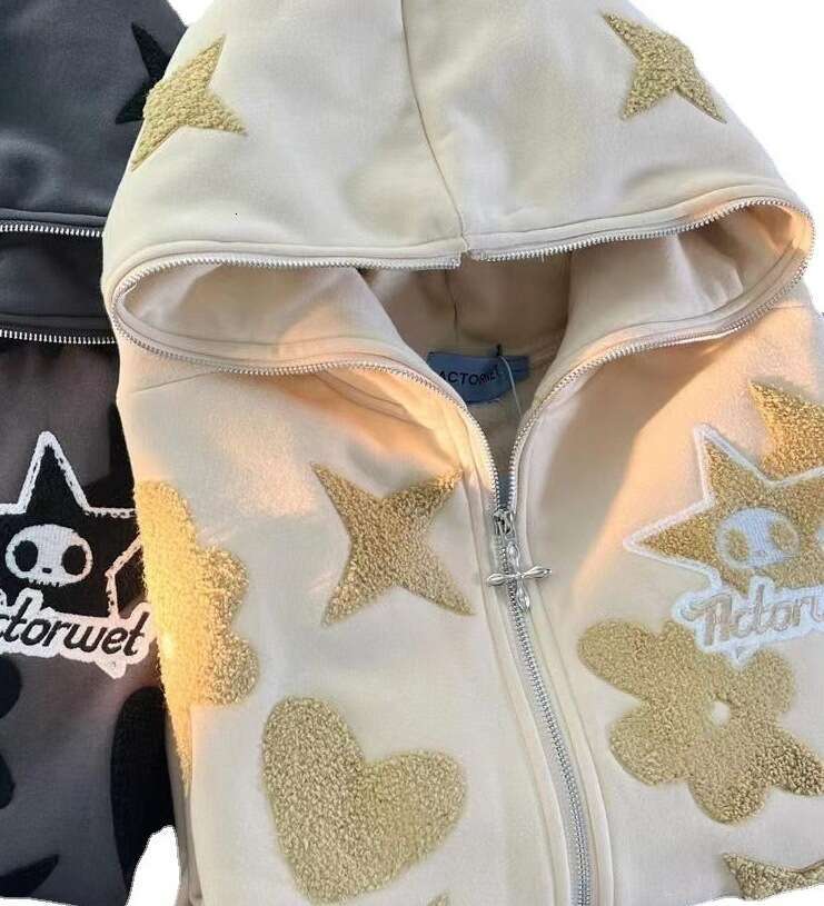 Star Pattern Printed Full Face Sweatshirt Haruku Zipper Top Hoodie Coat 2025 New Casual Fashion Trendy Clothing