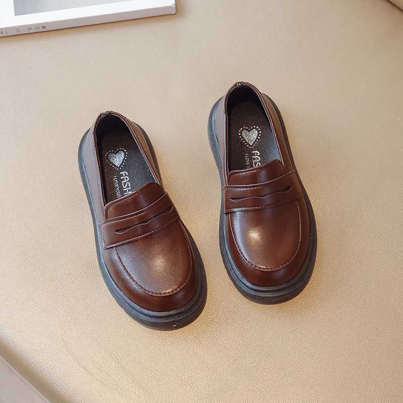 Kids Loafers Slip-on Pu Leather Shallow Black Brown Boys Girls Flat Shoes 21-36 Toddler Fashion Leisure Children Casual ShoeT250306
