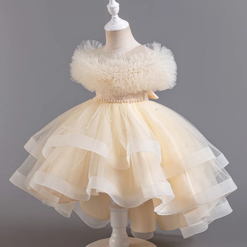 Fashion Solid Color Girl Evening Gown Lace Mesh Sleeveless Party Dress for Kids Girl Summer Children Girls Party Dress 3-12Years 250305