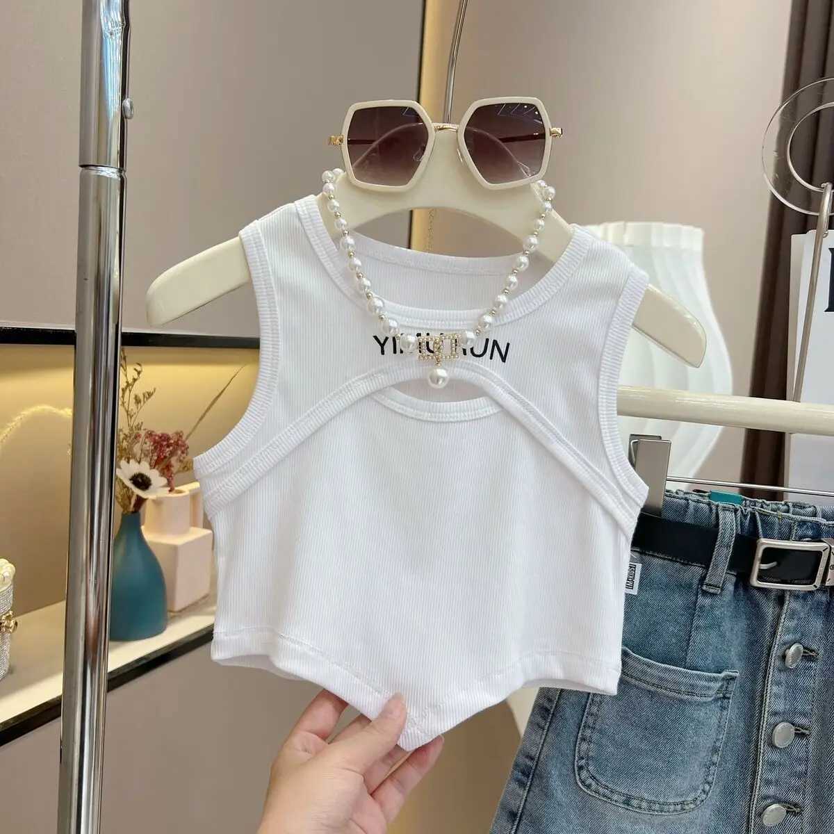 2024 Summer Girls 2-8 Years Fashion Vest Without Necklace Kids TopsT250306