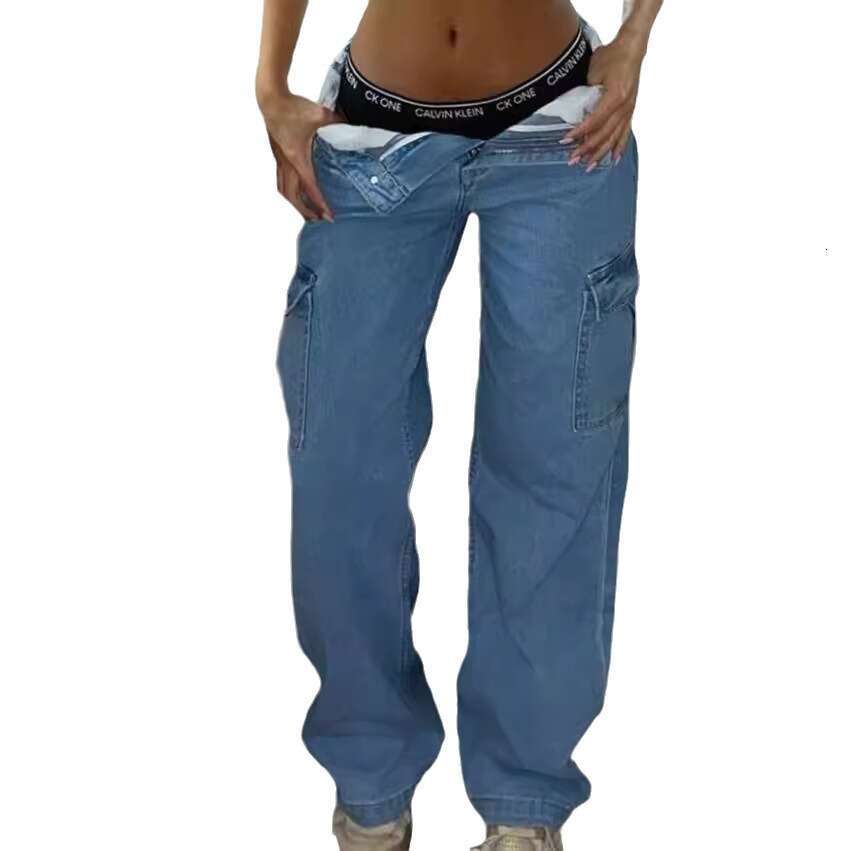 High quality European American high waisted pants with multiple pockets, fashionable and stretchy workwear, trendy street women's pants, 2025 new
