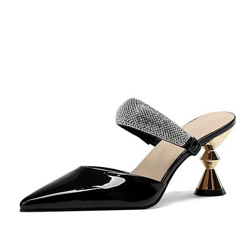 Pointed Designer Slides Fi Rhines N-Slip Wen Slippers Elegant High Heel Outdoor Pearl Party Shoes Summer New Pumps Y250306