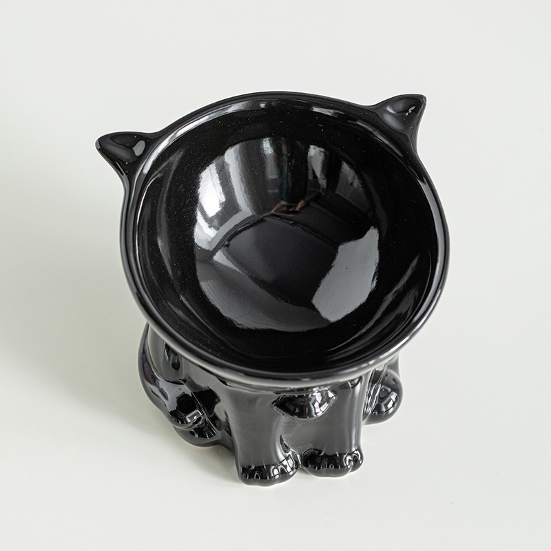 Cat Food Bowl, 150ML Ceramic Elevated Kitten Water Bowl, 15° Tilted Raised Pet Feeder, Anti Vomiting and Whisker Friendly Dishes for Fat Faced, Cat, K