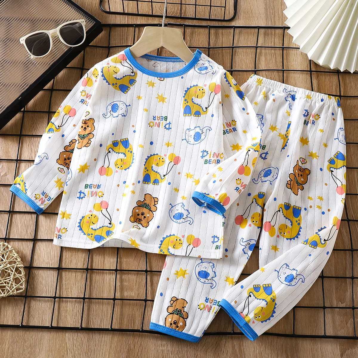 2024 New Summer Children Clothing Baby Home Clothes Set Long Sleeved Boys Girls Pajamas Thin Section Kids Pajamas Clothes M250306