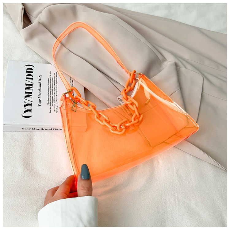 Summer new fashion womens bag ins small fresh jelly bag solid color transparent womens armpit bag single shoulder bag Y250306