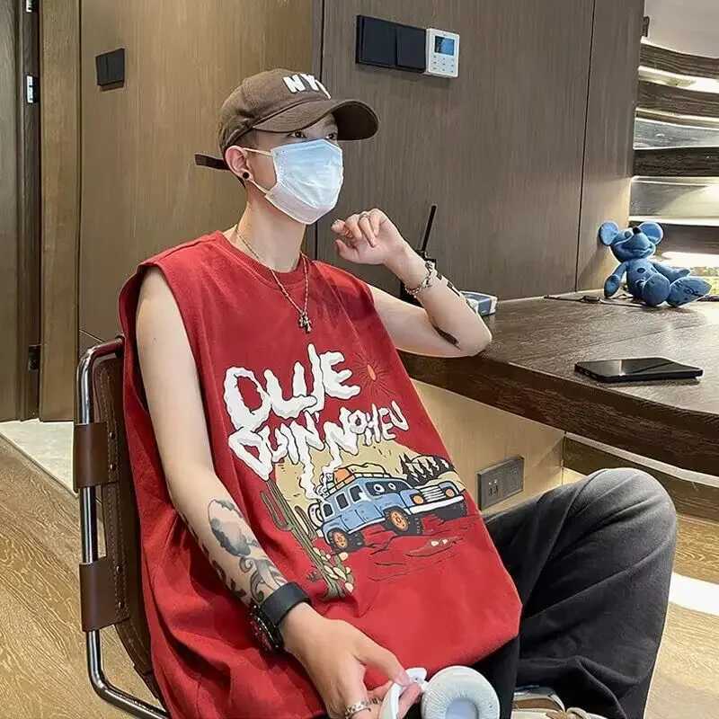 American Style High Street Tank Top Men Summer Ins Trendy Brand Web Sleeveless T-shirt Sports Basketball Fitness Shoulder VestT250318