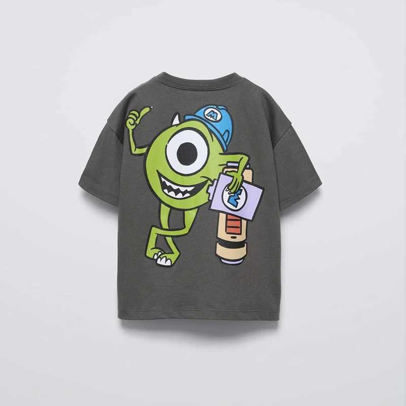 Black Tees Printing Tops Baby Summer Wear Cartoon Short Sleeve T Simple Cute Loose Bottoming Shirt Kids Thin Pure Cotton CostumeT250306