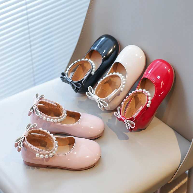 Spring Girls Mary Janes Beading Ankle-strap New Children Princess Shoe Patent Leather Four Colors Round Toe Kids Flats 23-35T250306