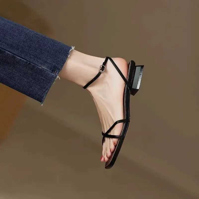 Designer Summer Gladiator Wan Sandals Open Toe Narrow Band Low Heel Ladies Outdoor Beach Vai Sandals Y250306