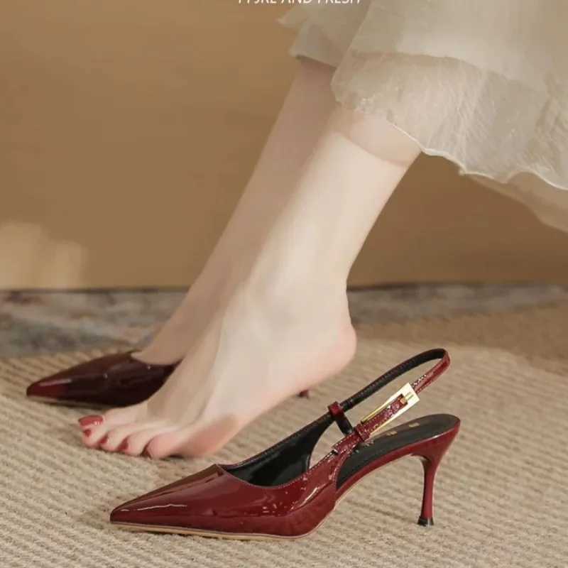 Shoes Fem 2025 Slingbacks Wens High Heel Fi Dress Pump Wen Pointed Toe Buckle High Thin Heel Wens Sandals Y250306