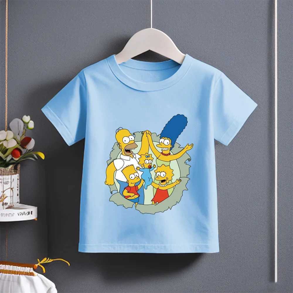 Fun Stylish 2024 Summer Kids T-shirt Cotton Short Sleeve with The Simpsons Family Cartoon Print for Boys Girls Ages 3-14T250306