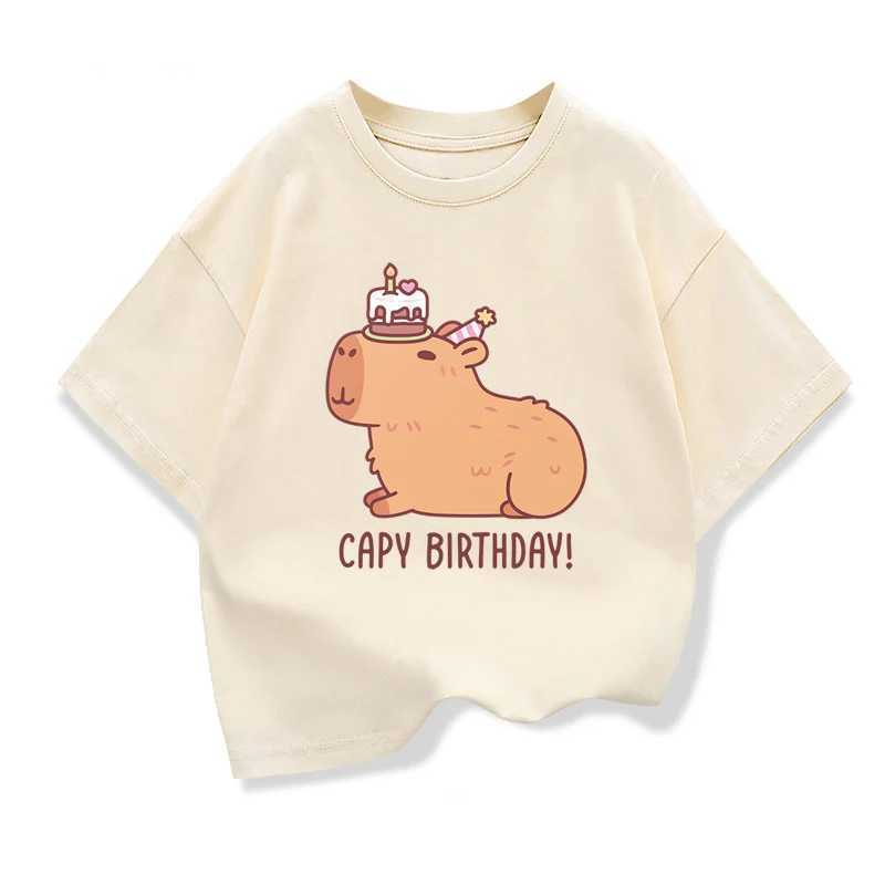 Childrens Birthday Clothing Cute Capybara 2025 Summer Girls Short Sleeve Tops 3-10Years Boys T-shirt Children Birthday GiftsT250306