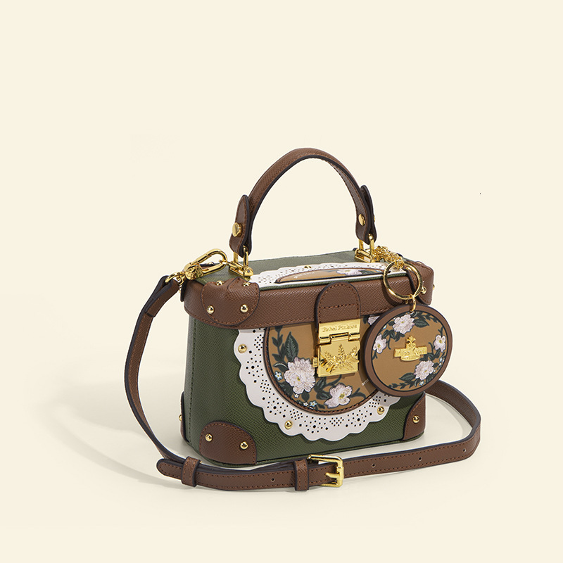 High Beauty New Box Handheld Exquisite Printed Crossbody Green Women's Bag