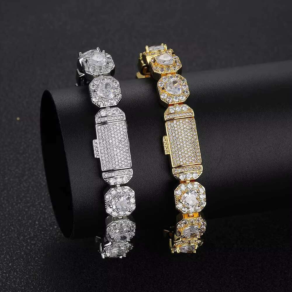 Hip Hop Streetwear Jewelry Set Men's & Women's Spring Clasp Tennis Chain Necklace Zircon Bracelet