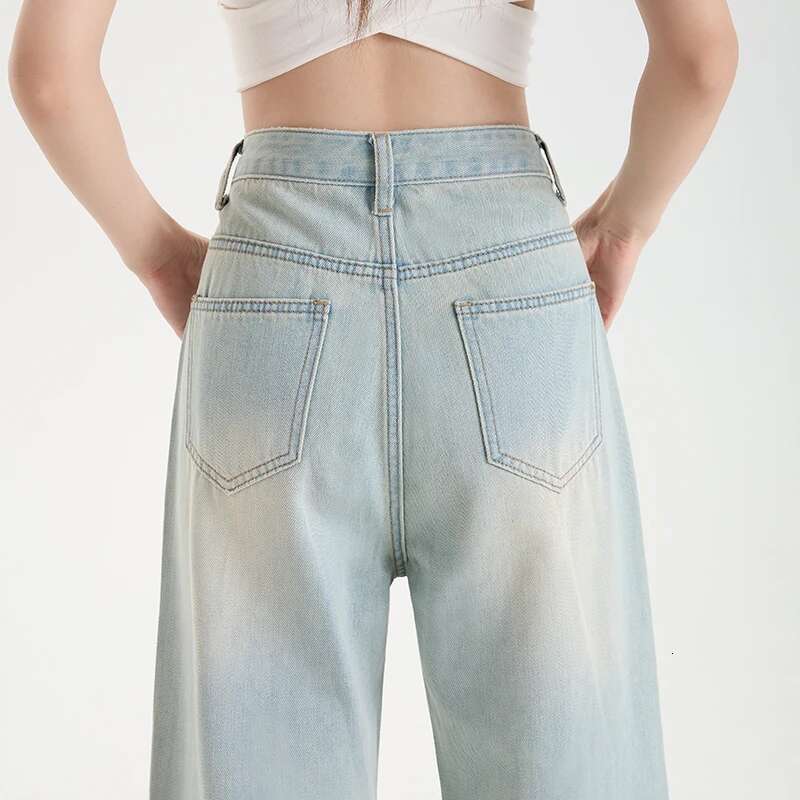Woman Jeans High Waist Wide Leg Cotton Denim Clothing Dia Design Sense Straight Pants Comfort Casual Trousers Plus Length