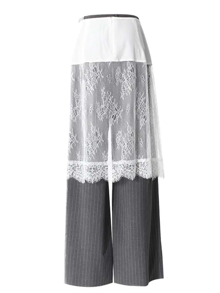 ZMEENNA Gray Stripe Patchwork Skirt Gauze 2 Piece Sets For Women 2025 Spring Fashion Female New Elegant Pants Zm616