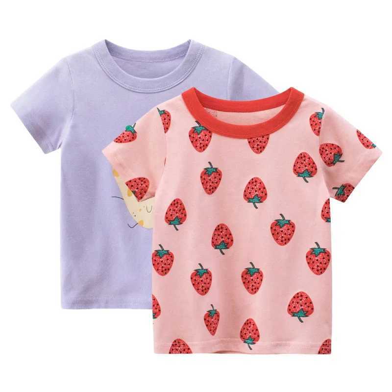 Childrens Clothing 2025 Summer New Girls Strawberry Fruit Print Short-sleeved T-shirt Kids Cotton Top Baby ClothesT250306